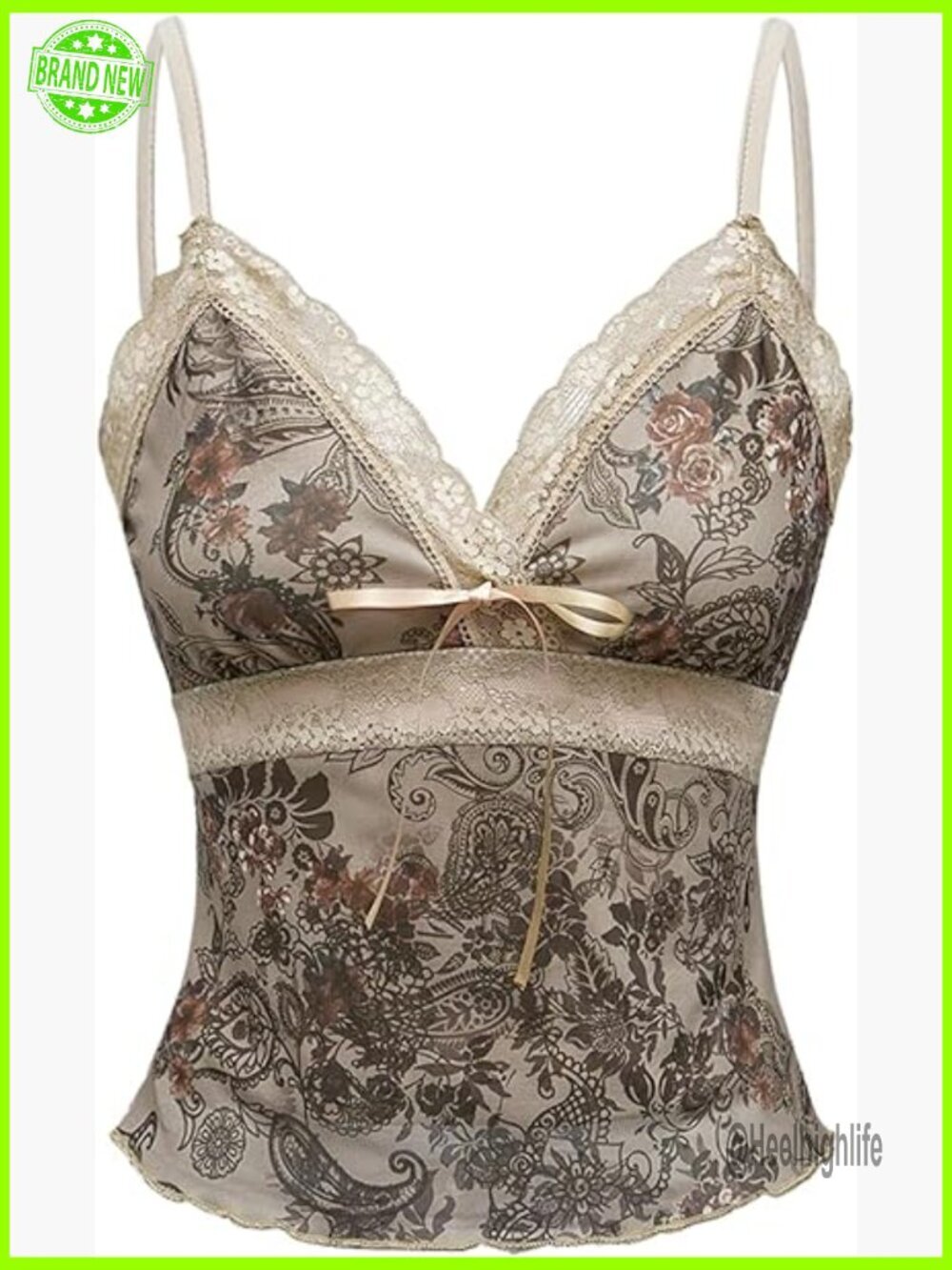 Paisley Lace Cami Crop Top Spaghetti Strap Tank Y2K